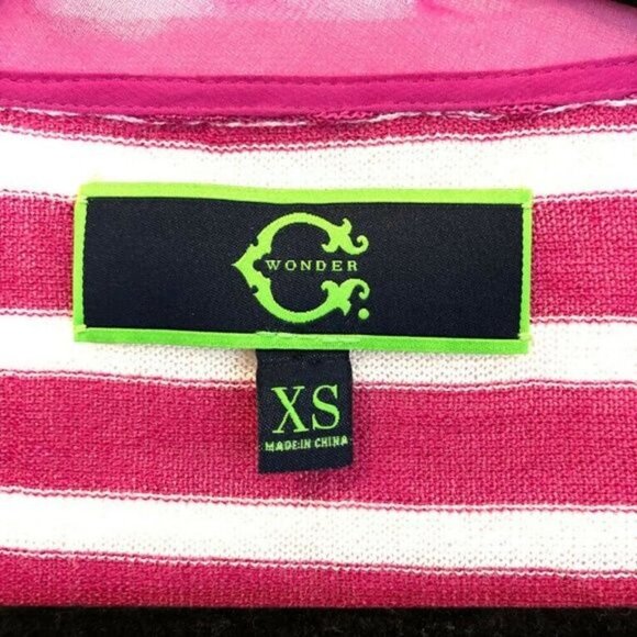 C Wonder Size XS Pink White Stripe V-Neck Knit Cardigan Sweater Chiffon Trim - Picture 6 of 7